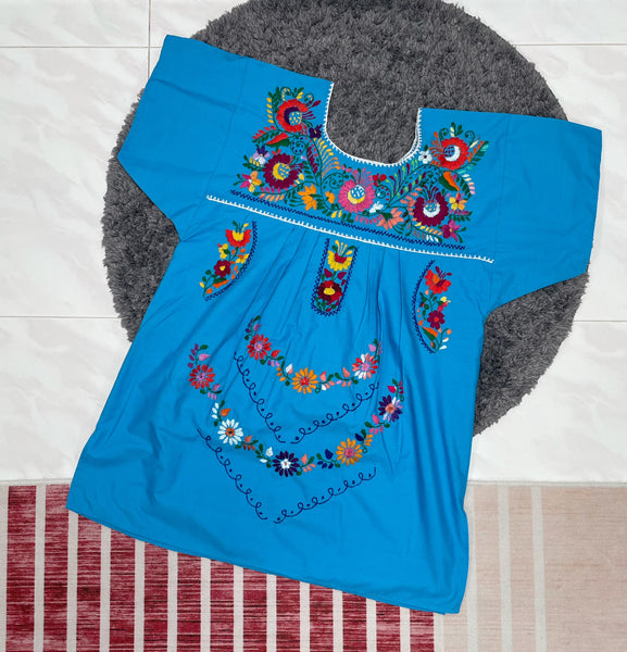 { Rare find } Hosanna | Vintage 1960s Oxacan Mexican embroidered Blouse in aquamarine blue