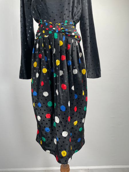 Alice | Signature Vintage 1980s Polka dots everywhere ruched waist cocktail dress