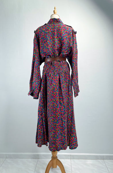 Hearts in flight | Vintage 1980s hearts-print dress with Embellished buttons