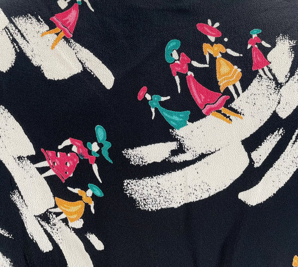 Gaia | Vintage 1940s novelty print fashion girls flared dress with belt tie