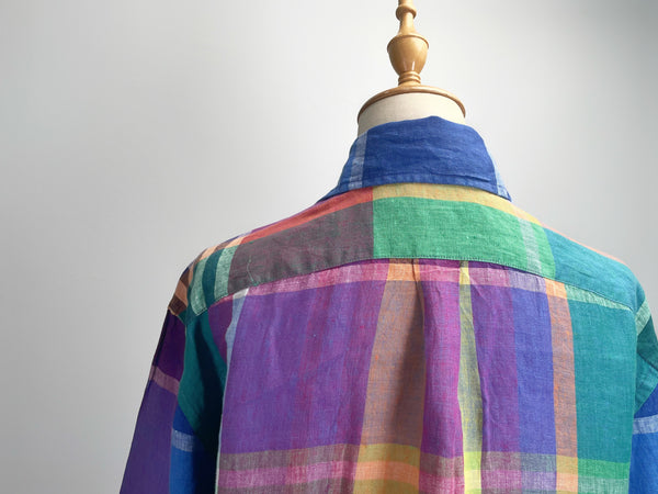 2021 Ralph Lauren Madras rainbow coloured Linen shirt dress