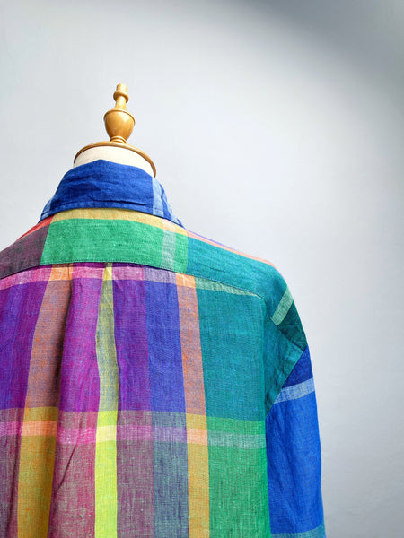 2021 Ralph Lauren Madras rainbow coloured Linen shirt dress