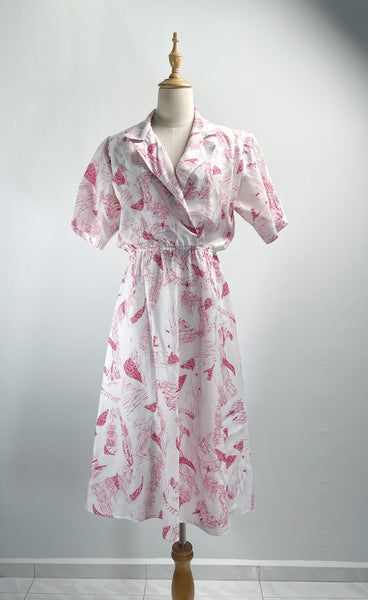 Shelley | Vintage 1980s pop-art abstract scribble print pop-over blazer neckline collared dress