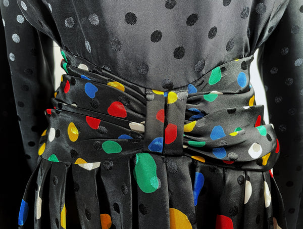 Alice | Signature Vintage 1980s Polka dots everywhere ruched waist cocktail dress