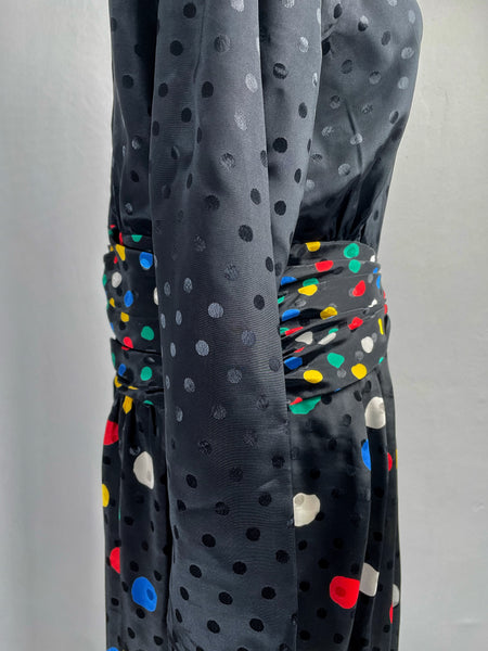 Alice | Signature Vintage 1980s Polka dots everywhere ruched waist cocktail dress