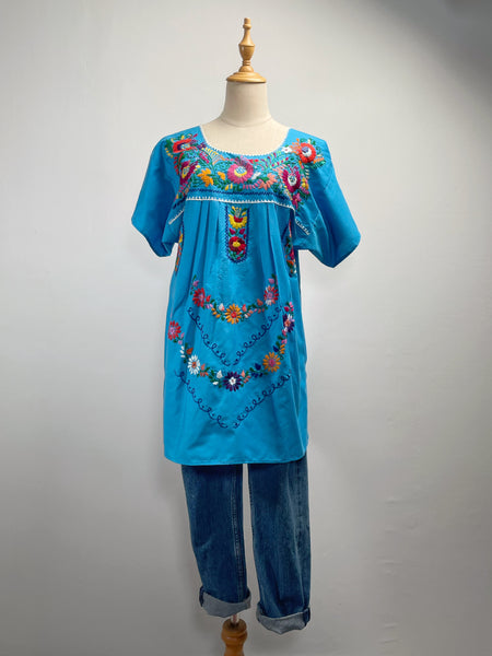 { Rare find } Hosanna | Vintage 1960s Oxacan Mexican embroidered Blouse in aquamarine blue