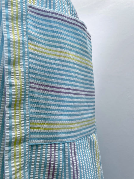 Zelda | Vintage 1950s Blue Purple Yellow Pastel cheesecloth striped dress with pockets and sash
