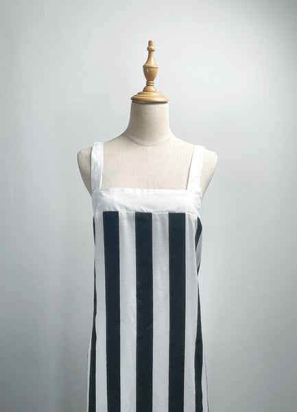 Sloane | Vintage 1990s 2000s vertical black and white monochrome thick strap maxi column dress with V back