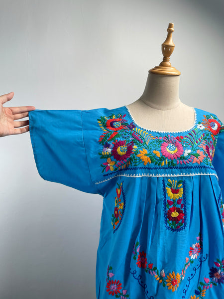 { Rare find } Hosanna | Vintage 1960s Oxacan Mexican embroidered Blouse in aquamarine blue
