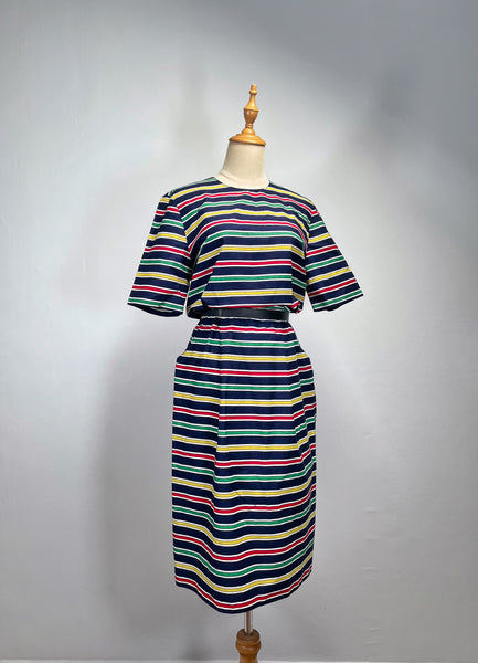 Vintage 1980s nautical theme striped dress with pockets | Jolene |