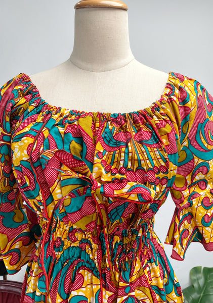Vintage 70s Psychedelic Print Off-Shoulder Midi Dress | Kaen |