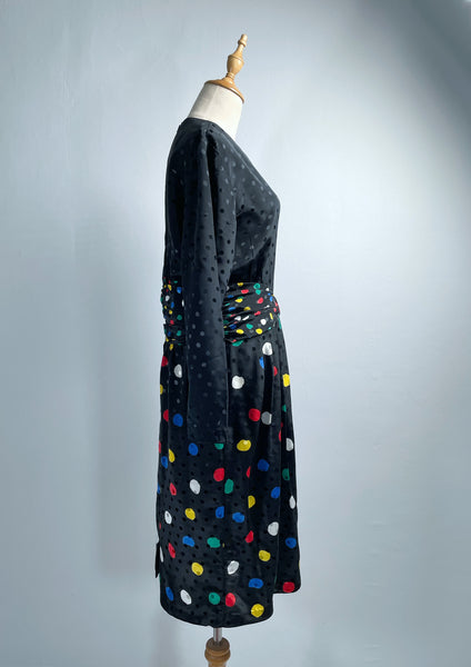 Alice | Signature Vintage 1980s Polka dots everywhere ruched waist cocktail dress