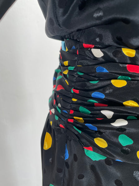 Alice | Signature Vintage 1980s Polka dots everywhere ruched waist cocktail dress