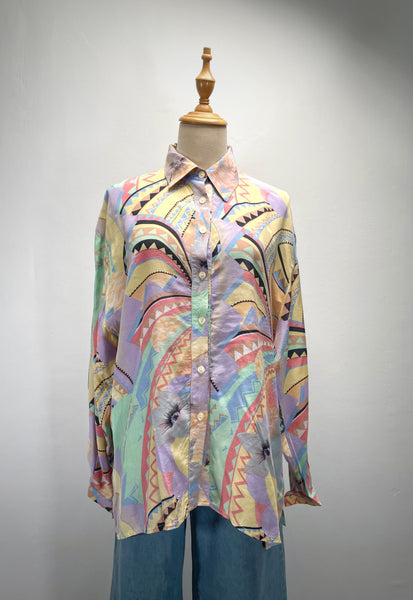 Zack | Vintage 1980s Pastel abstract geometric print Loose shirt blouse