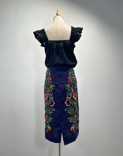 Sonny | Vintage 1990s 2000s 100% Linen and cotton embroidered Moulinette Soeurs skirt