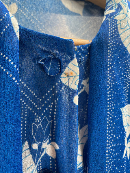 Blue and white floral neck tie dress