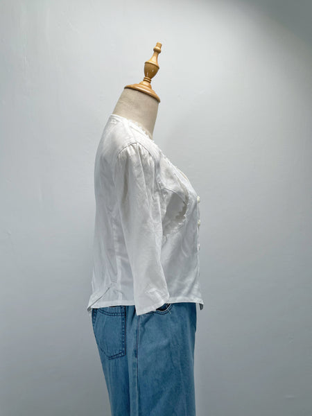 Must Have | Marie | Vintage 1980s lace accents cropped faux-vest top blouse