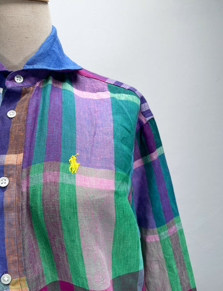 2021 Ralph Lauren Madras rainbow coloured Linen shirt dress