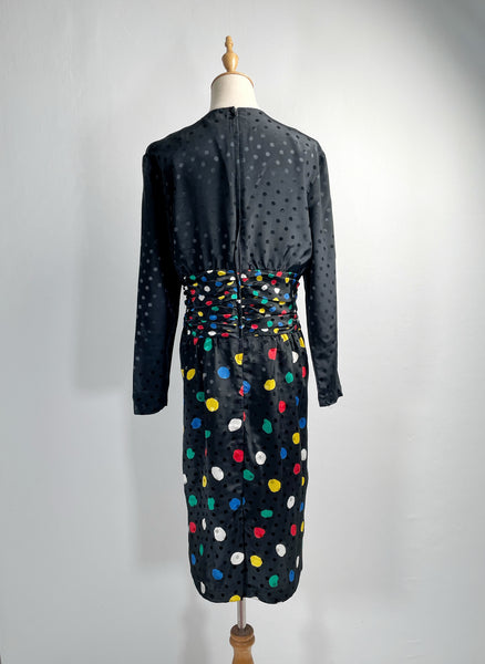 Alice | Signature Vintage 1980s Polka dots everywhere ruched waist cocktail dress