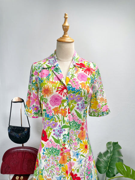 Vintage Designer Ken Scott Hand-Printed Floral Maxi Dress | {Rare Find} |