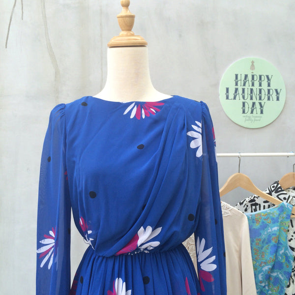 Dizzy Daisy | Vintage 1960s 1970s Asymmetric drape Flowy Chiffon Dress