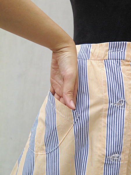 SALE! | Stripe life | Vintage 1950s 1960s diagonal blue and yellow stripes circle swing skirt with pockets