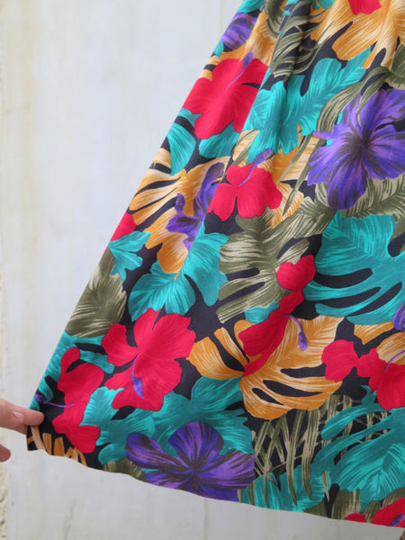 Hula Woola | Vintage 1980s Safari floral jungle print Midi Skirt