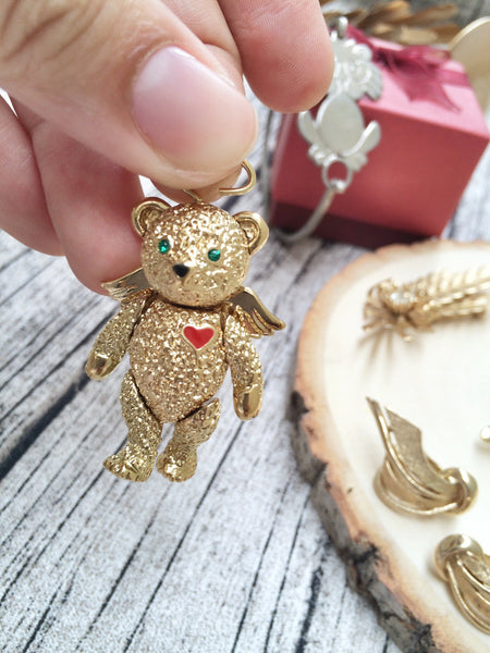 Vintage rare Movable Jointed designer signed BSK gold bear Brooch/pendant