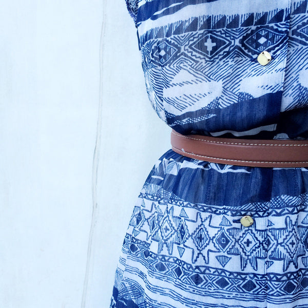Plus Signs | Vintage 1960s ethnic aztec print Navy blue sleeveless Day Dress