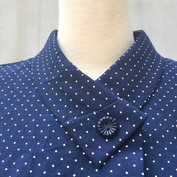 Train Time Travel | Vintage 1930s scarf collar Enid Blyton era Navy polka dot Day Dress