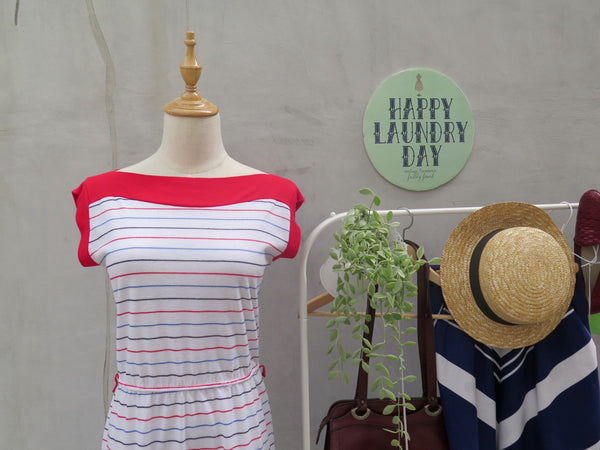 Hallie | Vintage 1980s striped Nautical theme jersey dress