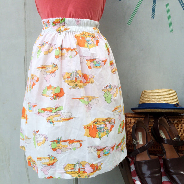 Hey-di Heidi | Vintage 1980s does 1950s novelty print Heidi Little Goat Herd Neon color Skirt