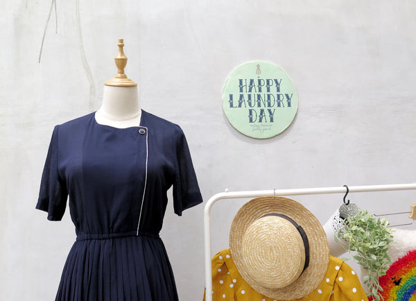 20 Thousand leagues | Vintage 1950s 1960s Deep navy blue Dress with white piping and single button asymmetrical button front
