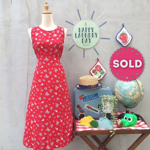 Red Hot Chilli Padi | Vintage 1990s grunge punk rock Red flocked floral tank dress