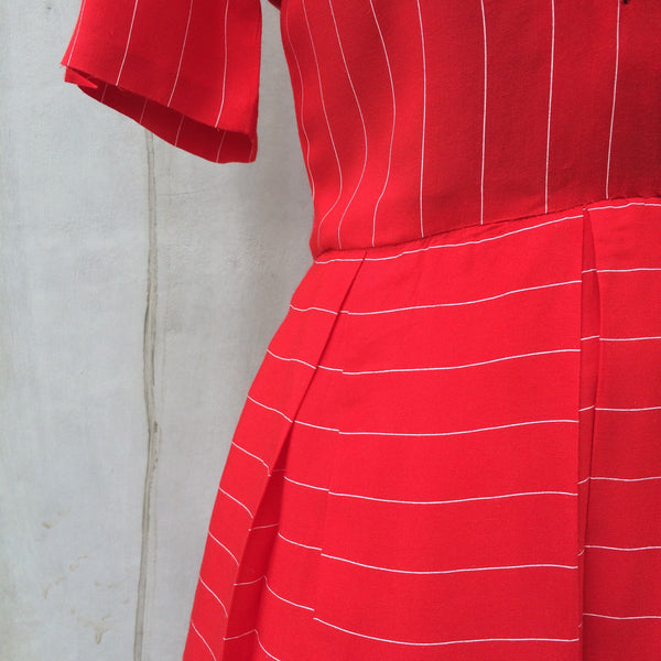 Simply Red | Vintage Homemade Handmade pinstripe Nautical wide-collar Red Dress