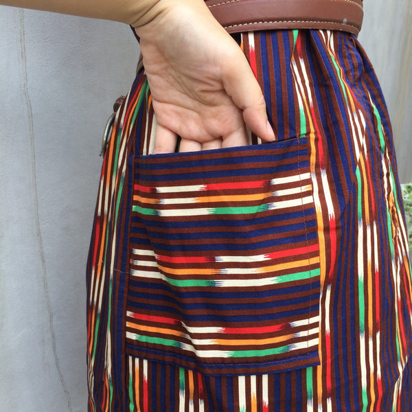 Tiki Contiki | Vintage Atomic 1950s coloured Ethnic-inspired Striped tent dress pockets