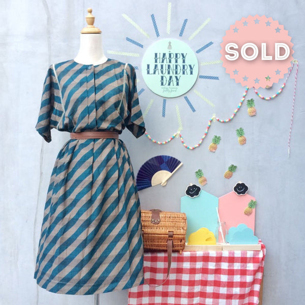 SALE! | Vintage 1980s Dark Teal and Khaki striped Dress