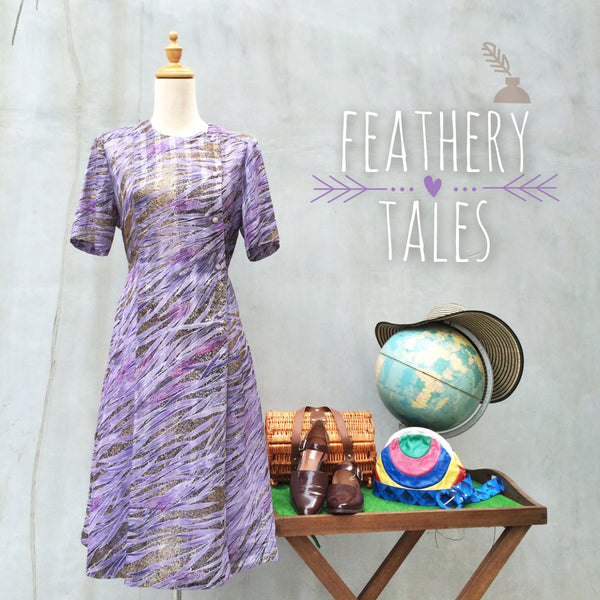 Feathery Tales | Vintage double breasted 1980s gold sparkle Lavender Purple Tent dress