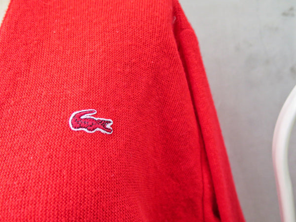 Hello Red! | Vintage 1950s Haymaker Lacoste Crocodile emblem Vermillion red Grandpa Sweater