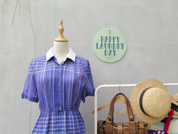 Schooldays YippeeYay | Vintage 1950s 1960s Purple checkered dress with White double collar