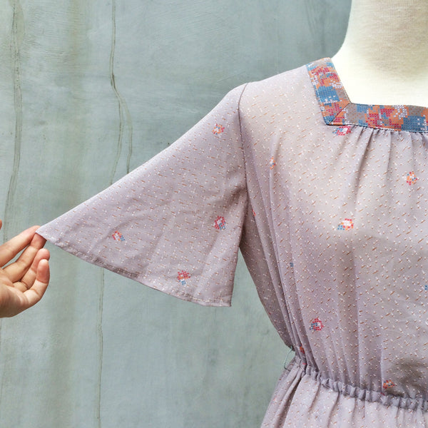 SALE | Stitch in Time | Saves Nine! Lovely Cross-stitch retro print Square neckline Vintage 1960s dress