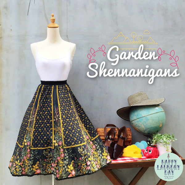 Garden Shennanigans | Vintage c.1950s floral garden theme party Scallop crochet hem Midi Skirt | Rare Vintage Fabric!