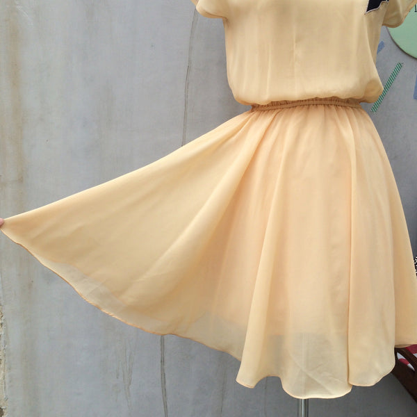 Absolutely Peachy | Vintage 1950s 1960s Embroidered ribbon Chiffon Flared dress