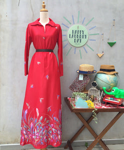 Rising Phoenix | Vintage 1960s 1970s Maxi lounge dress with Rising Feather prin