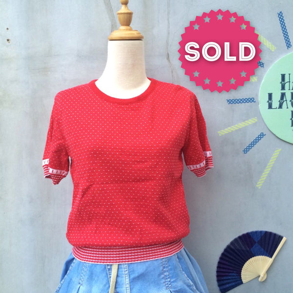 Red Star | Vintage Izod Lacoste white red small tick polka dot Rare 1950s 1960s Sweater