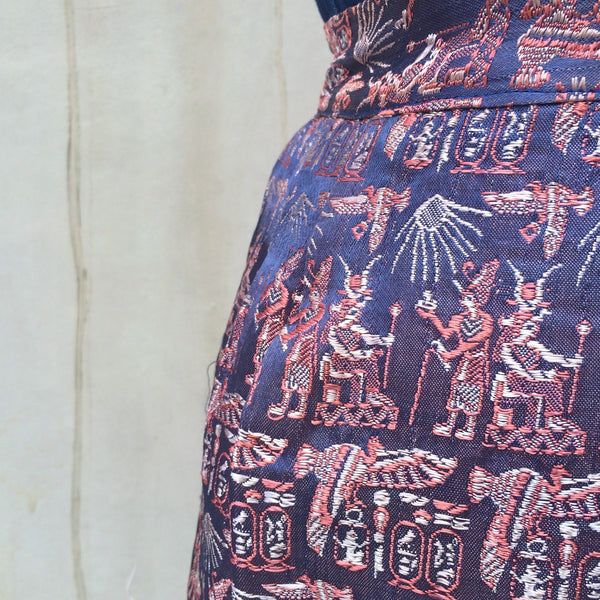 SALE! | Cairo Holiday | Vintage 1980s embroidered fabric Egyptian Hieroglyph Wiggle Skirt with POCKETS