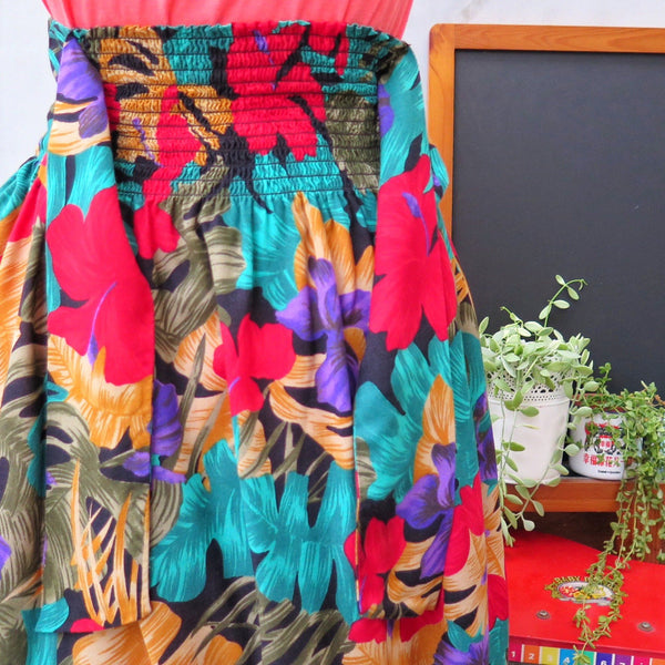 Hula Woola | Vintage 1980s Safari floral jungle print Midi Skirt