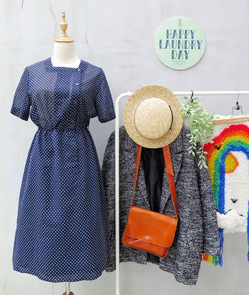 Blue or white | Vintage 1950s 1960s blue and white polka dot Square neckline lightweight Day Dress