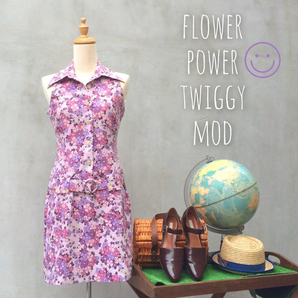 Flower Power Twiggy Mod | 1960s vintage style Flower Power retro mod drop waist dress