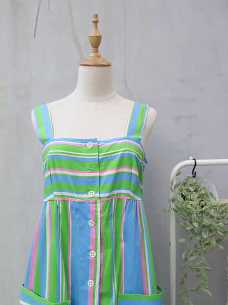 Tra-la-la | Vintage 1960s 1970s pink white blue green candied stripes sundress
